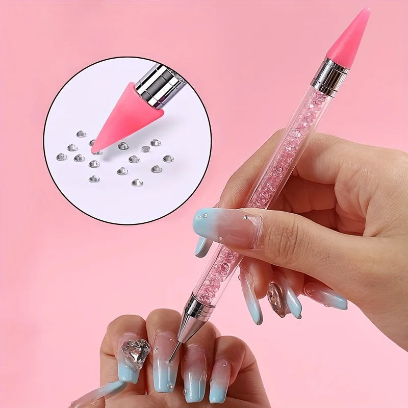 Nails Art Brush For Manicure Double Head Point drill pen Dot Painting Point Pen Rhinestone Picker Wax Pencil Crystal Handle Tool