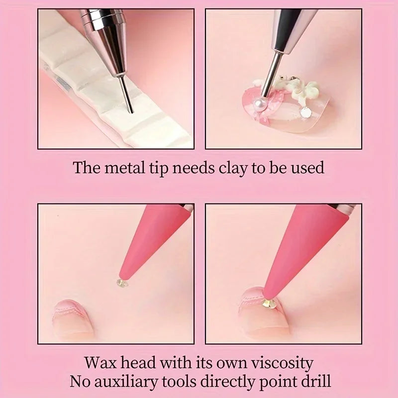Nails Art Brush For Manicure Double Head Point drill pen Dot Painting Point Pen Rhinestone Picker Wax Pencil Crystal Handle Tool