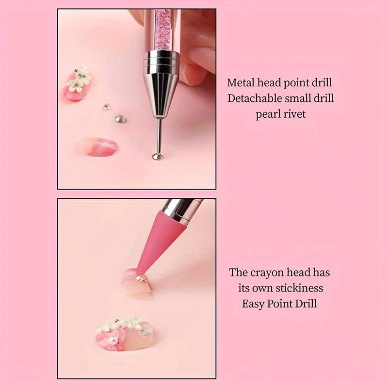 Nails Art Brush For Manicure Double Head Point drill pen Dot Painting Point Pen Rhinestone Picker Wax Pencil Crystal Handle Tool