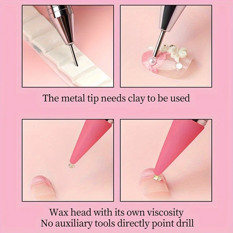 Nails Art Brush For Manicure Double Head Point drill pen Dot Painting Point Pen Rhinestone Picker Wax Pencil Crystal Handle Tool